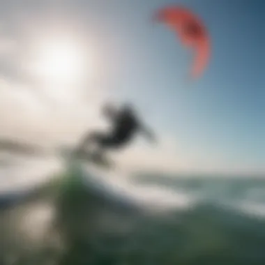 Kitesurfing in Action Dynamic kitesurfing action showcasing a 12m kite soaring through the sky