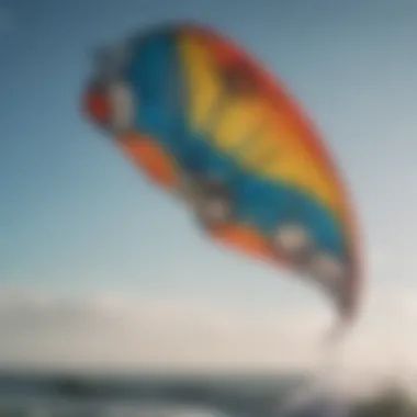 Close-up of a 12m kitesurfing kite highlighting its design and fabric