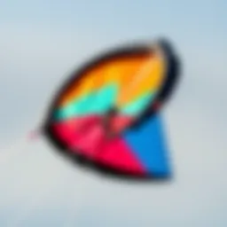 A close-up of a small kite showcasing its intricate design and vibrant colors.