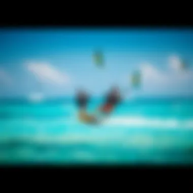 Kiteboarders in Isla Blanca Vibrant kiteboarders gliding over turquoise waters