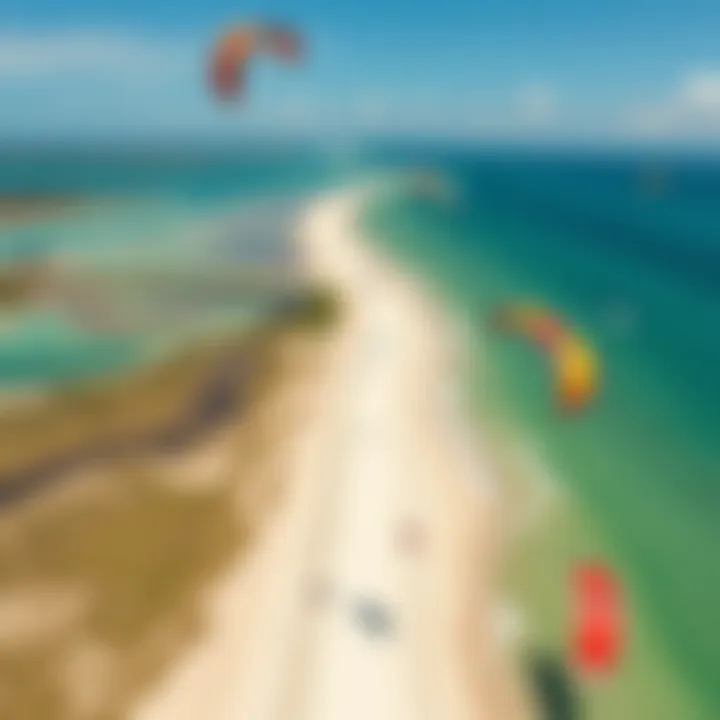 Vibrant Kitesurfing Locations in Key Biscayne An aerial view of kitesurfing spots in Key Biscayne showcasing vibrant colors