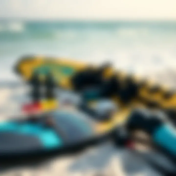 Kitesurfing Gear Essentials Essential kitesurfing gear laid out on the beach