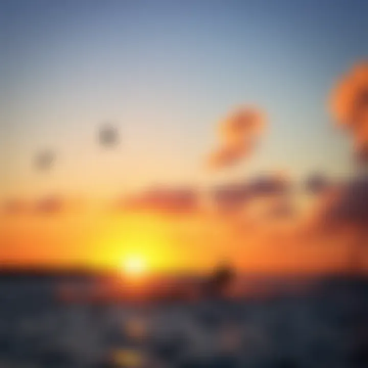 Sunset Kitesurfing at Key Biscayne A sunset view of Key Biscayne with kitesurfers silhouetted against the sky