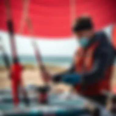 An expert demonstrating the assembly of a kite board kit