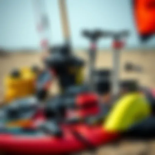 A comprehensive view of a kite board kit showcasing all its components