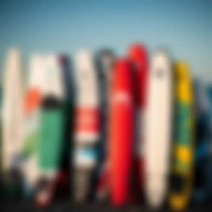 Diverse Kite Foil Board Brands Various brands of kite foil boards displayed together