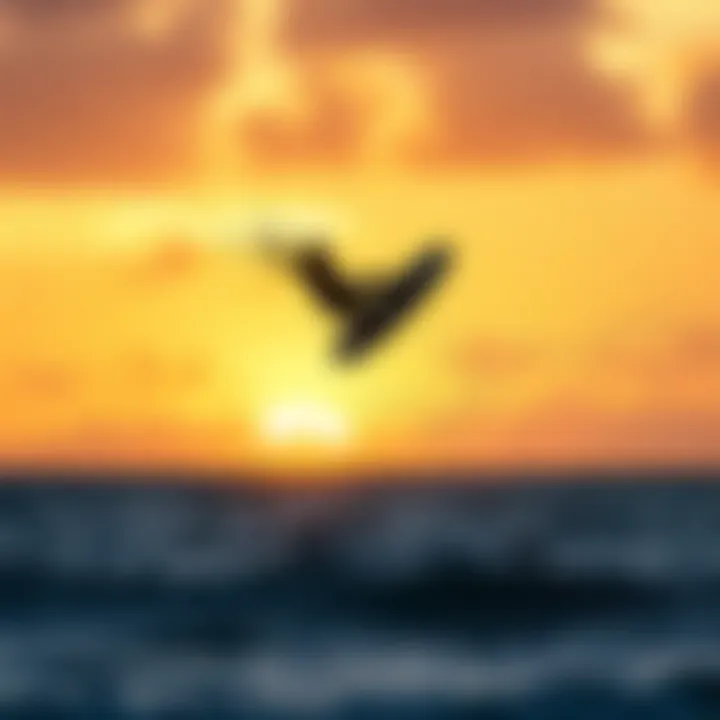 Kite Jump at Sunset Experienced kite surfer performing a jump against a sunset background