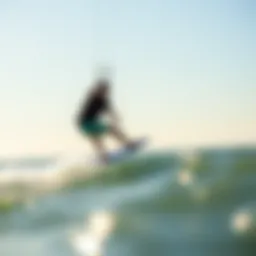 Kite surfer gliding over the waves at Long Beach