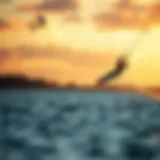 Kite Surfing at Dusk in Minnesota A kite surfer gliding over a serene lake in Minnesota during sunset