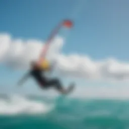 Stunning view of a kite surfer gliding over turquoise waters