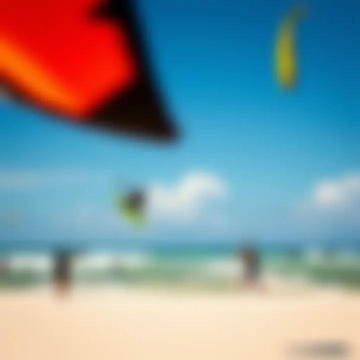 A vibrant kite surfing event on the beach