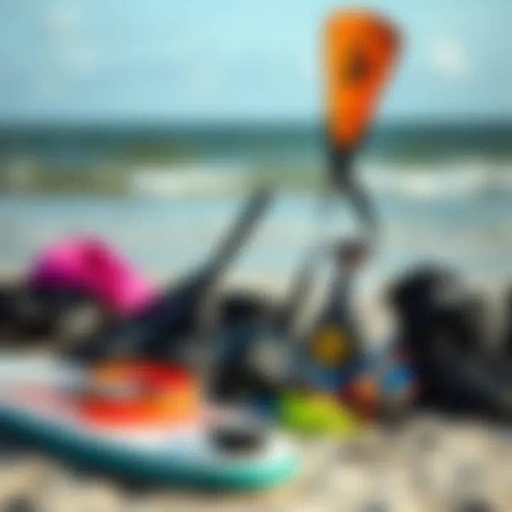 Essential Gear for Kite Surfing Essential kite surfing gear displayed on the beach