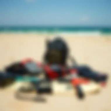 Essential Gear for an Unforgettable Kite Adventure Essential kiteboarding gear laid out on a sandy beach