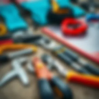 Detailed view of kiteboard maintenance tools laid out