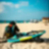 Vibrant kiteboard setup on the beach ready for adventure