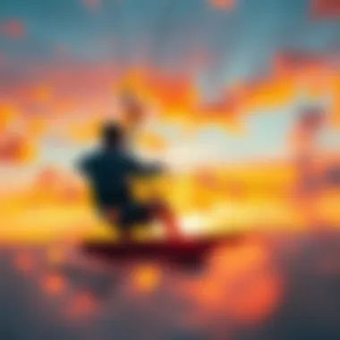A vibrant sunset backdrop enhancing the thrill of kiteboarding