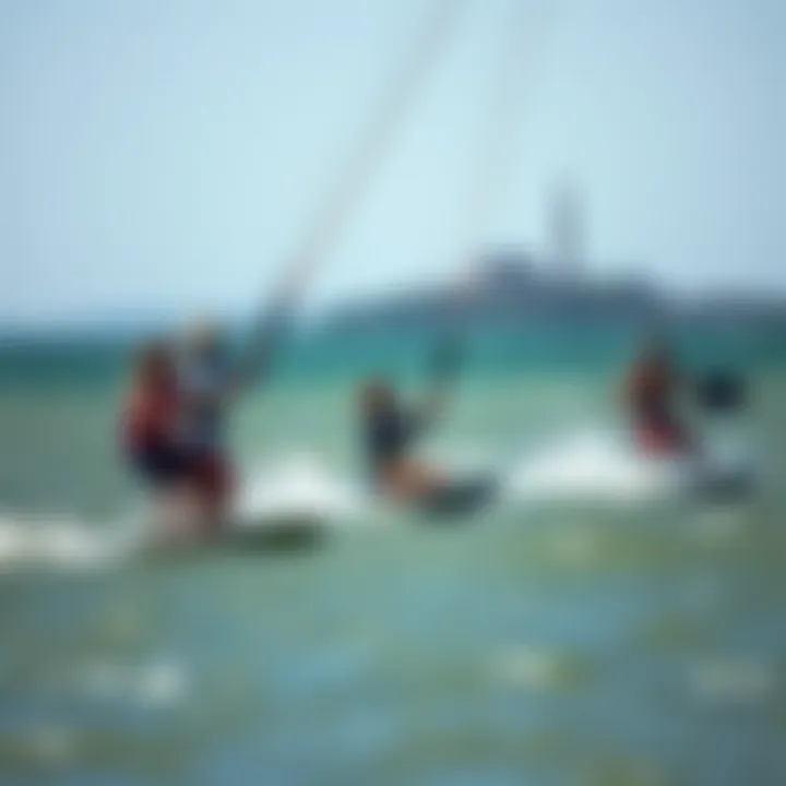 Unity in Motion: The Kiteboarding Community Kiteboarding community engaging in friendly competition on the water