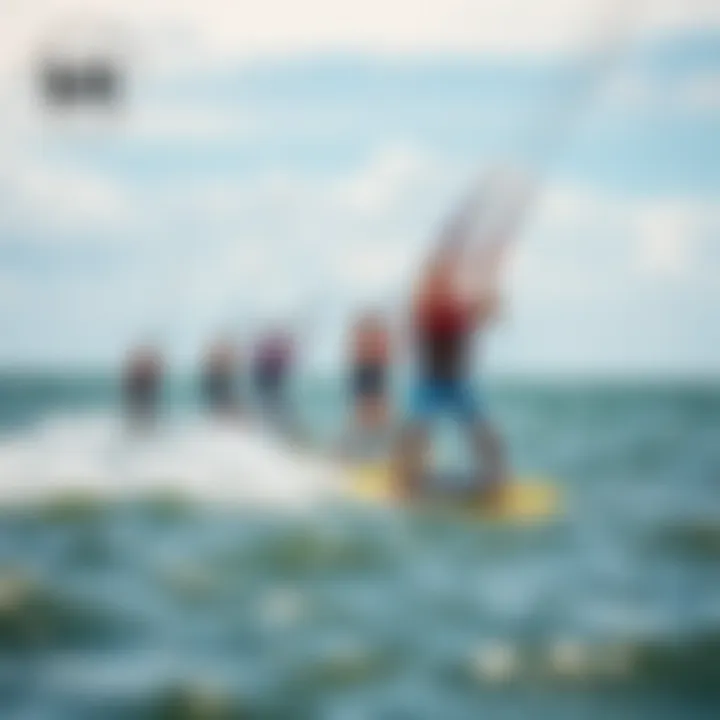 Thriving Kiteboarding Community A group of kiteboarders showcasing their skills on the water