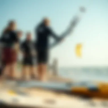 Kiteboarding Community Bonding Kiteboarding community gathering by the shore