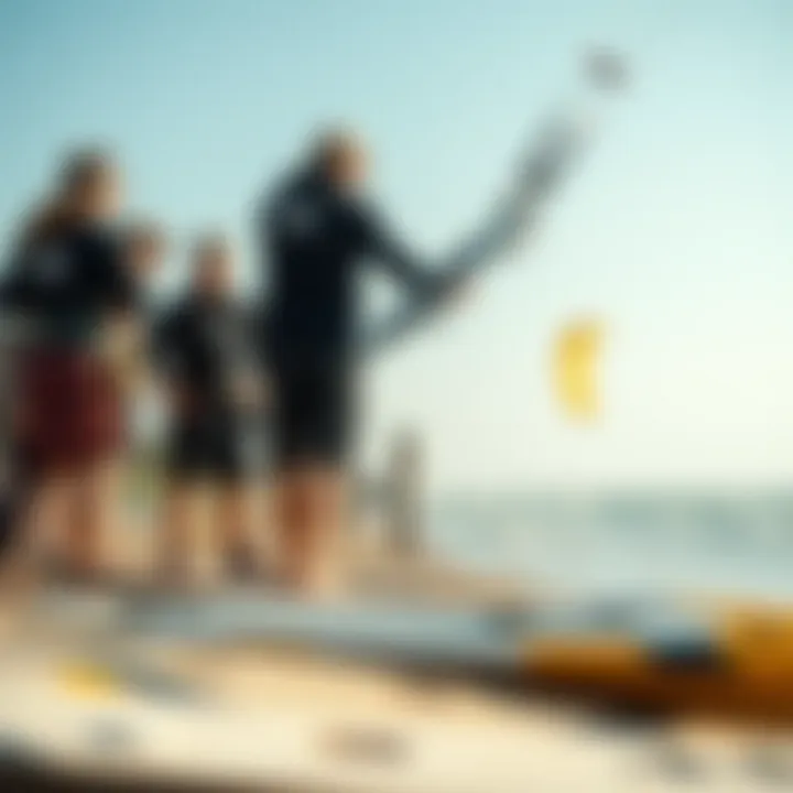Kiteboarding Community Bonding Kiteboarding community gathering by the shore