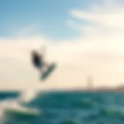 Kiteboarder soaring through the air over the Bay Area waters