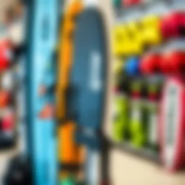 Essential Kitesurf Gear on Display Essential kitesurf gear displayed in a shop