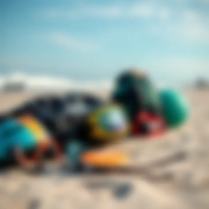 Essential Kitesurfing Gear Kitesurfing gear laid out on the beach