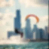 Vibrant kites soaring against the Chicago skyline