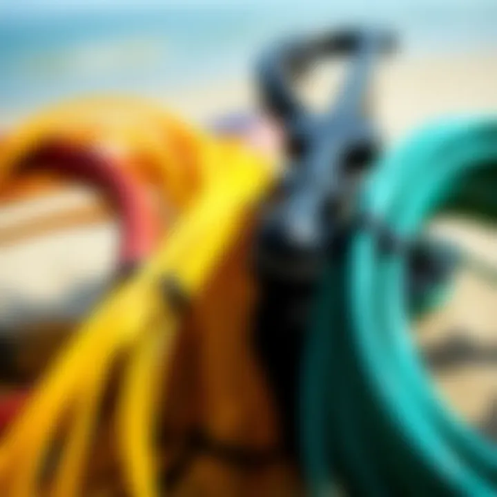 Comparison of Kitesurfing Lines Different kitesurfing lines arranged for comparison.