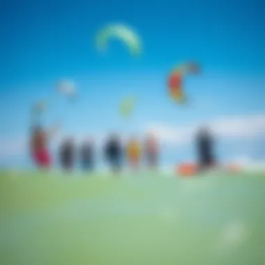 Vibrant Kitesurfing Community Group of kitesurfers enjoying the vibrant community atmosphere