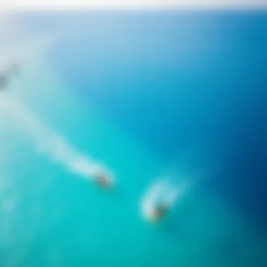 Aerial view of kitesurfers on the turquoise waters