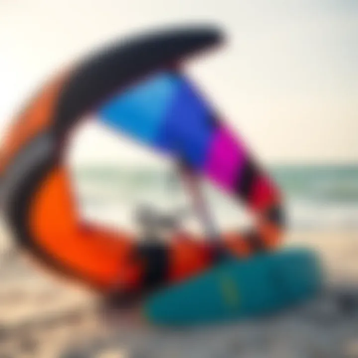 Kitesurfing equipment setup on the beach