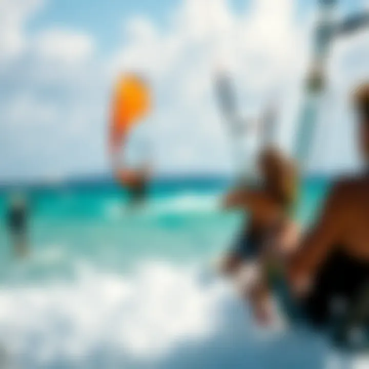 Kitesurfers enjoying the breeze and waves