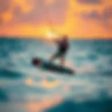 Kitesurfing at Sunset Kitesurfing at sunset in Playa del Carmen