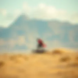A dynamic land kite surfing scene showcasing a rider in motion on a vast open terrain.