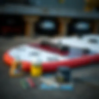 Maintenance of Liquid Force Foil Board Well-maintained Liquid Force foil board with care products beside it