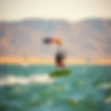 Kiteboarding with Lite Efoil Technology Dynamic view of a kiteboarder using a lite efoil on the water