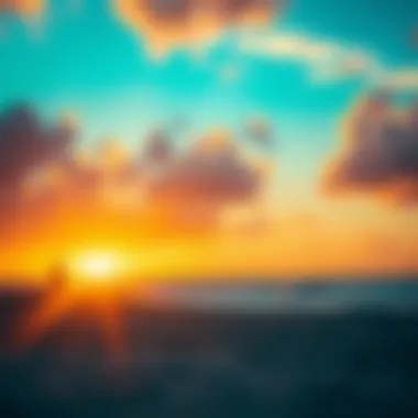 Stunning Sunset at the Kiteboarding Beach A vibrant sunset casting a golden hue over the kiteboarding beach in the Mariana Islands.