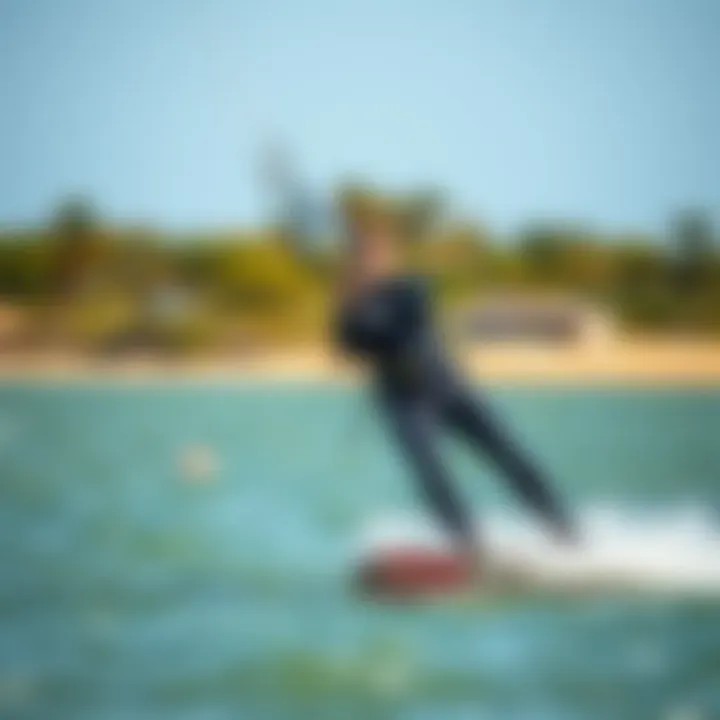 Kiteboarding Performance in Eco-Friendly Gear Kiteboarding enthusiast wearing a neoprene-free wetsuit on the water