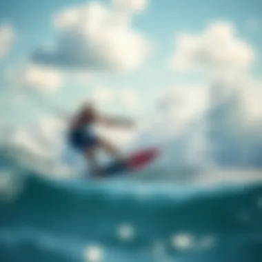A dynamic view of a power surfboard hydrofoil cutting through waves