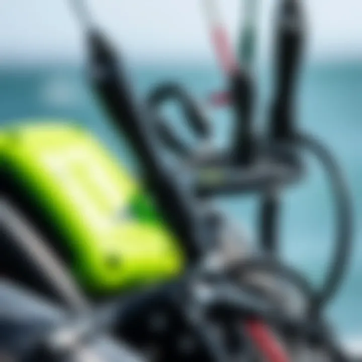 Kiteboarding Equipment Details Close-up of kiteboarding equipment showcasing the intricate design and functionality