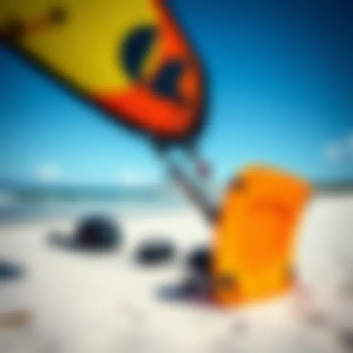 Vibrant Kitesurfing Setup A vibrant kitesurfing setup on a sunny beach