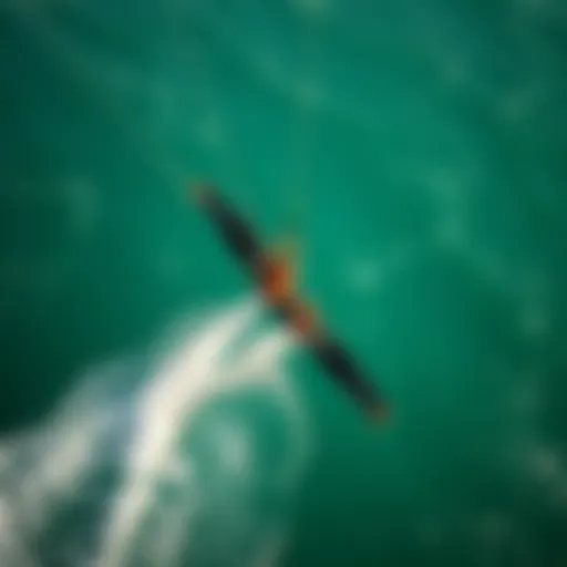 Dynamic aerial view of a kiteboarder using the Carafino hydrofoil