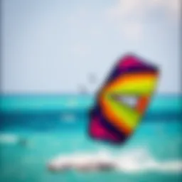 A colorful kite soaring over azure waters