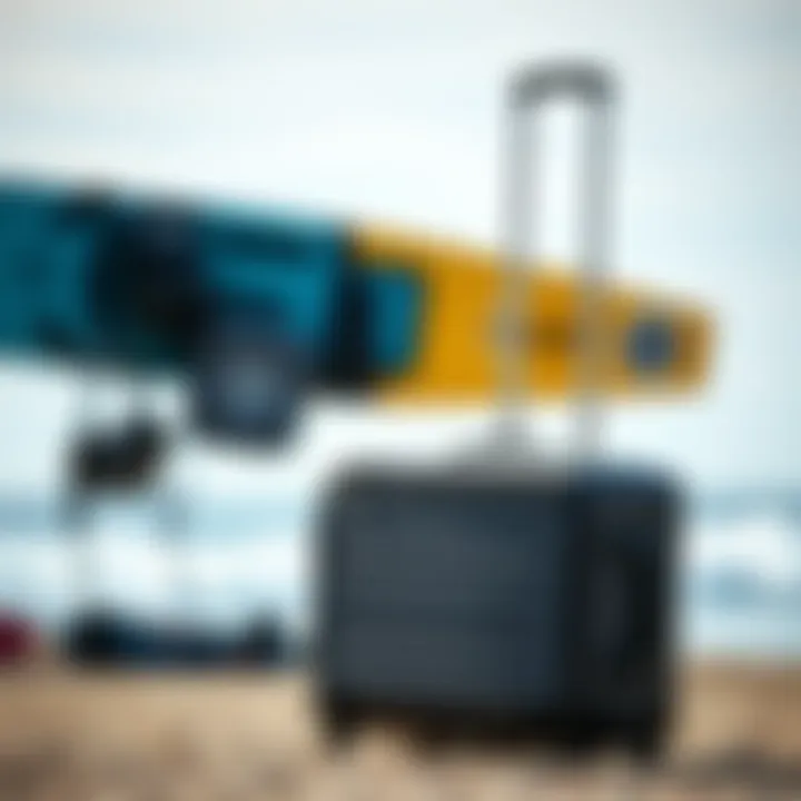 Dakine suitcase in a travel setting near kiteboarding equipment