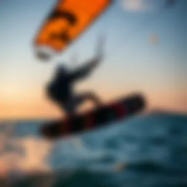 Kiteboarder experiencing fly efoiling