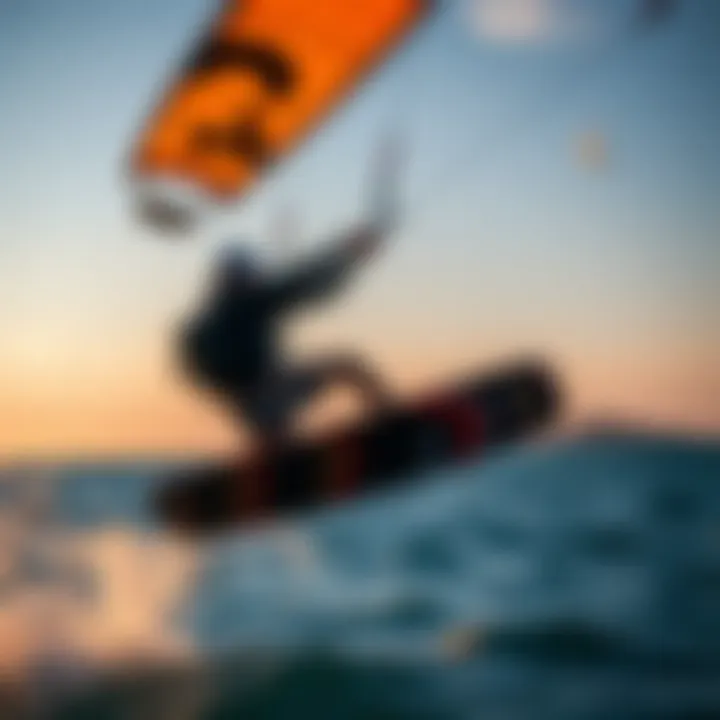 Kiteboarder experiencing fly efoiling