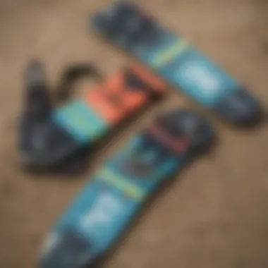 Diverse types of footstraps arranged on a display for comparison.