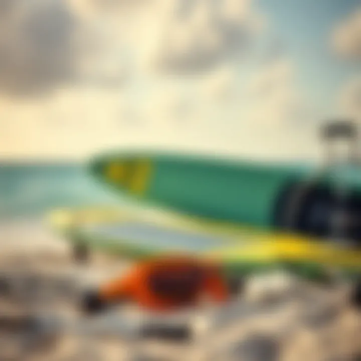 Essential Gear for Wind Surfing in Aruba The essential wind surfing equipment laid out on the beach in Aruba