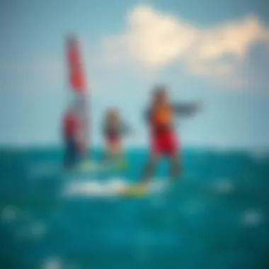 Windsurfers practicing safety protocols during a session.
